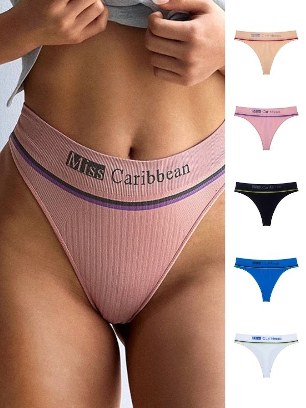Liviabliss 7153 - Harf Desenli Baskılı Ribbed Fitness String Külot