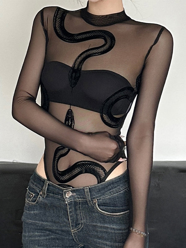Liviabliss 7317 - Fileli Snake Baskılı Bodysuit