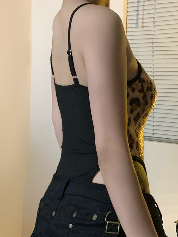 Liviabliss 7303 - Kolsuz Leopard Baskılı Ayarlanabilir Straps Short Body