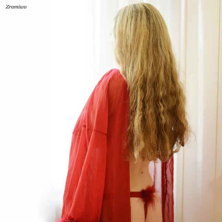 Livia 1083 Tüy Detaylı Şeffaf Kimono