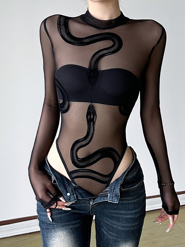Liviabliss 7317 - Fileli Snake Baskılı Bodysuit