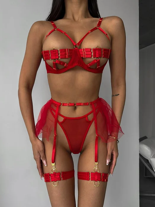 LIVIA 8010 – Baiser Cache Kırmızı Fantezi Lingerie Seti