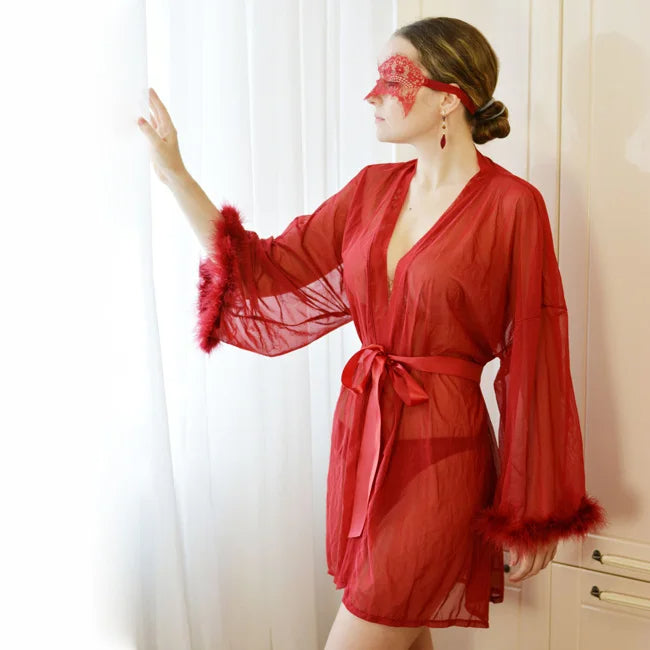 Livia 1083 Tüy Detaylı Şeffaf Kimono