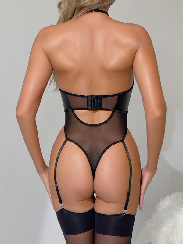 Liviabliss 7284 - Seksi Sheer Mesh PU Pencereli Body
