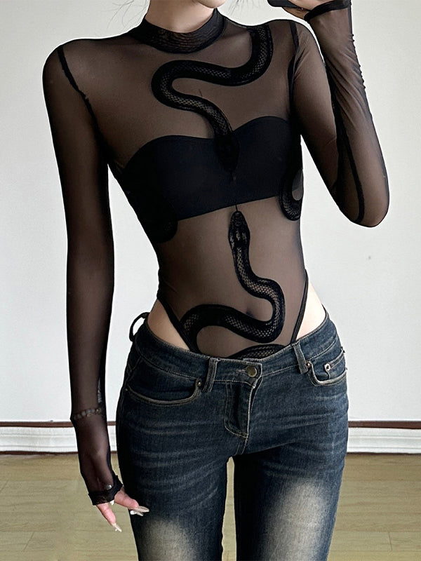 Liviabliss 7317 - Fileli Snake Baskılı Bodysuit