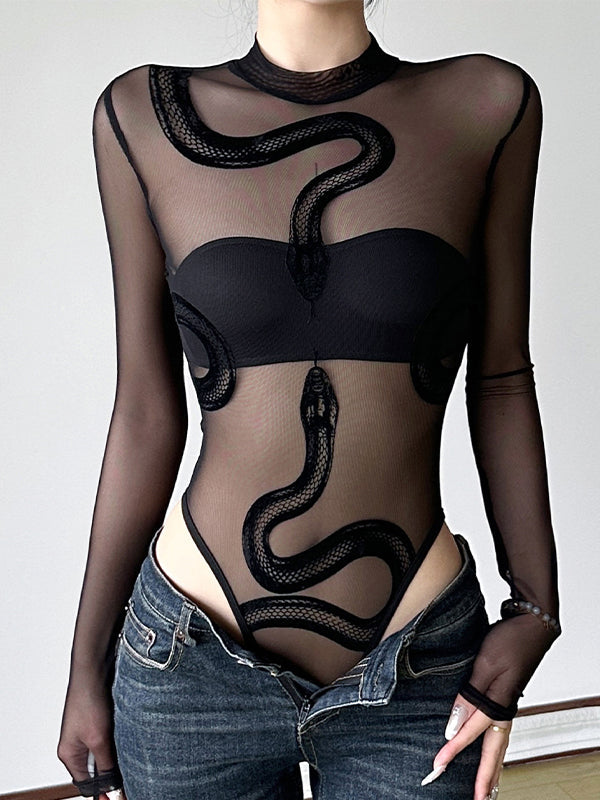 Liviabliss 7317 - Fileli Snake Baskılı Bodysuit