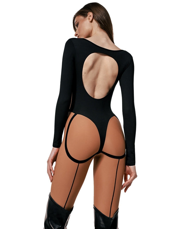Livia 4938-15 – Transparan File Detaylı Sırt Açık Seksi Kadın Tulum