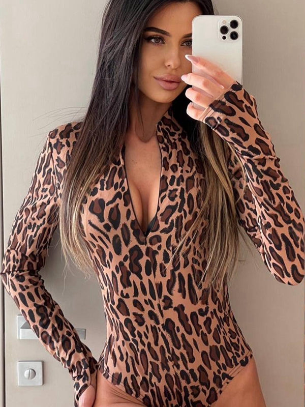 Liviabliss 7289 - Seksi Leopard Baskılı Fermuarlı Body