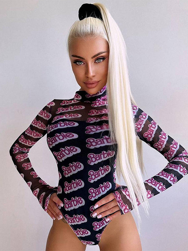 Liviabliss 7262 - Barbie Baskılı Parmak Geçmeli Mesh Bodysuit
