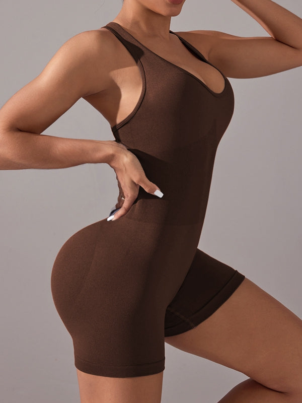 Livia 2059-19 Derin V Yaka Çapraz Sırt Scrunch Kalça Dikişsiz Kısa Kadın Tulum