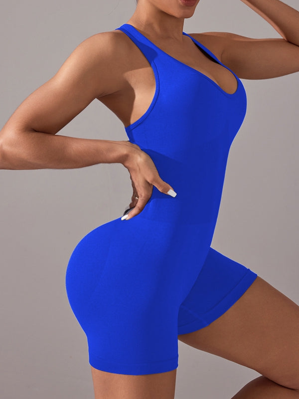 Livia 2059-19 Derin V Yaka Çapraz Sırt Scrunch Kalça Dikişsiz Kısa Kadın Tulum