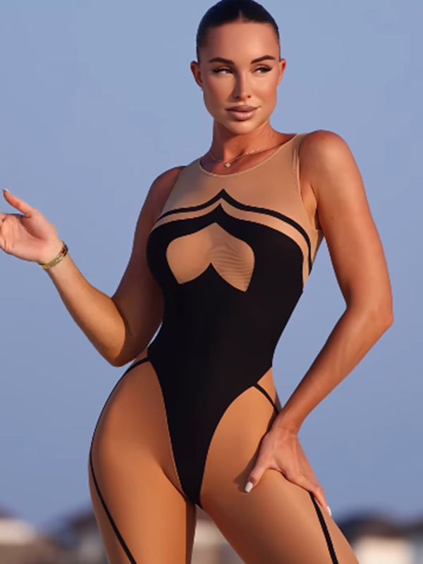 Livia 4938-16 Seksi Kalp Tasarım Transparan File Sırt Dekolteli Push Up Kadın Tulum Livia Bliss