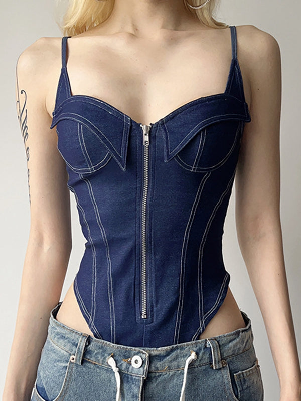 Liviabliss 7308 - Seksi Denim Fermuarlı Push Elastic Tight Body