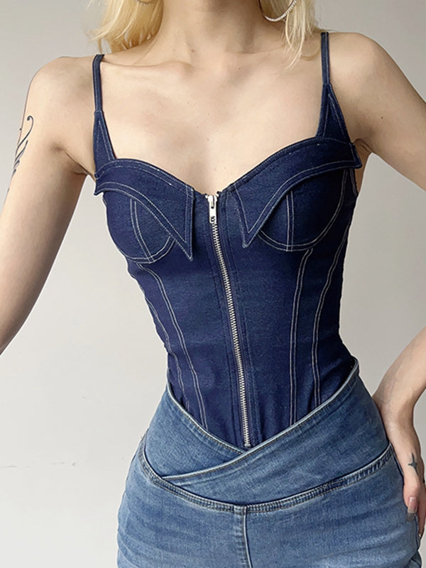 Liviabliss 7308 - Seksi Denim Fermuarlı Push Elastic Tight Body