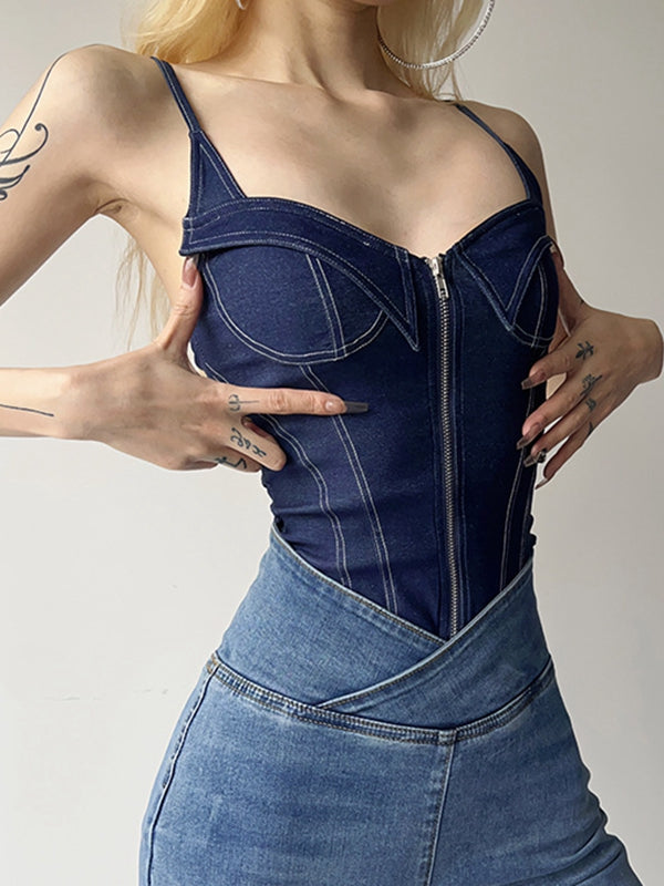 Liviabliss 7308 - Seksi Denim Fermuarlı Push Elastic Tight Body